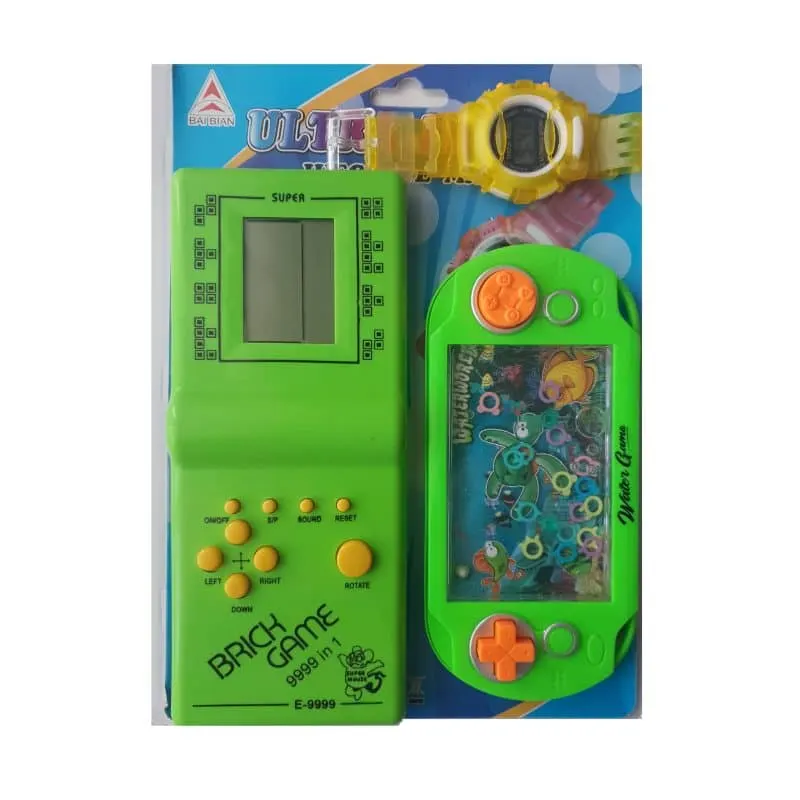Set Trei Jucarii Interactive, Tetris, Joc cu Cerculete in Apa si Ceas de Mana, Verde, + 3 ani