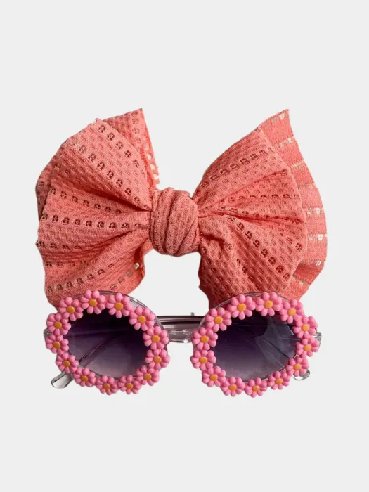 Set Ochelari de Soare pentru Fetite, Model Floricele Vesele, Marime Universala - Roz