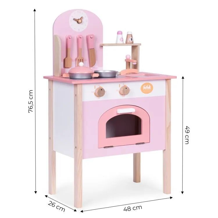 Bucatarie copii Ecotoys, lemn, 8 accesorii, roz KID003907 — imaginea 3