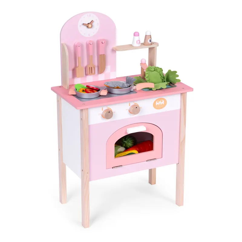 Bucatarie copii Ecotoys, lemn, 8 accesorii, roz KID003907 — imaginea 4