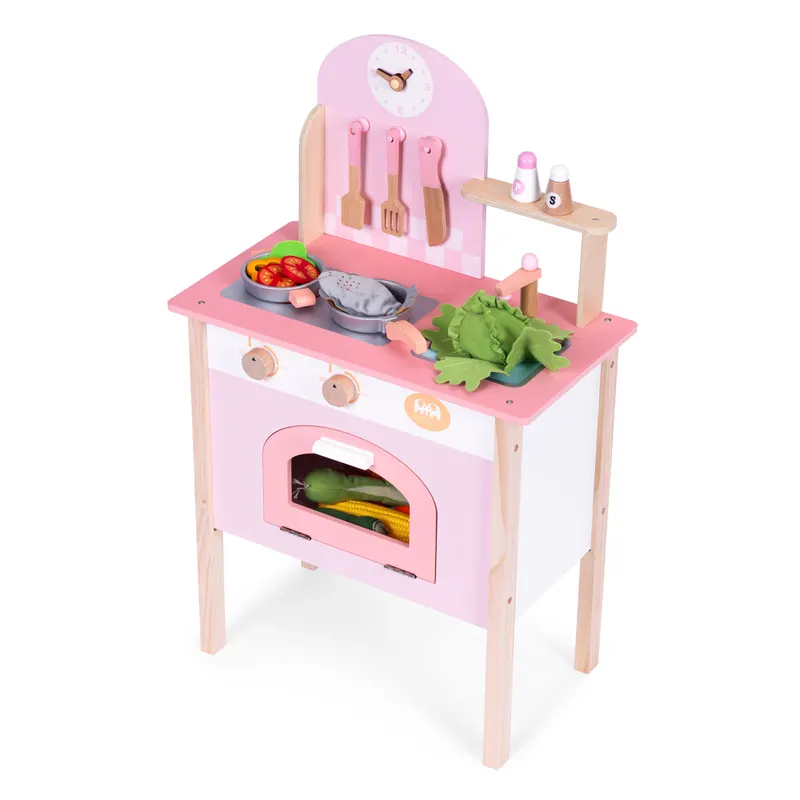 Bucatarie copii Ecotoys, lemn, 8 accesorii, roz KID003907 — imaginea 5