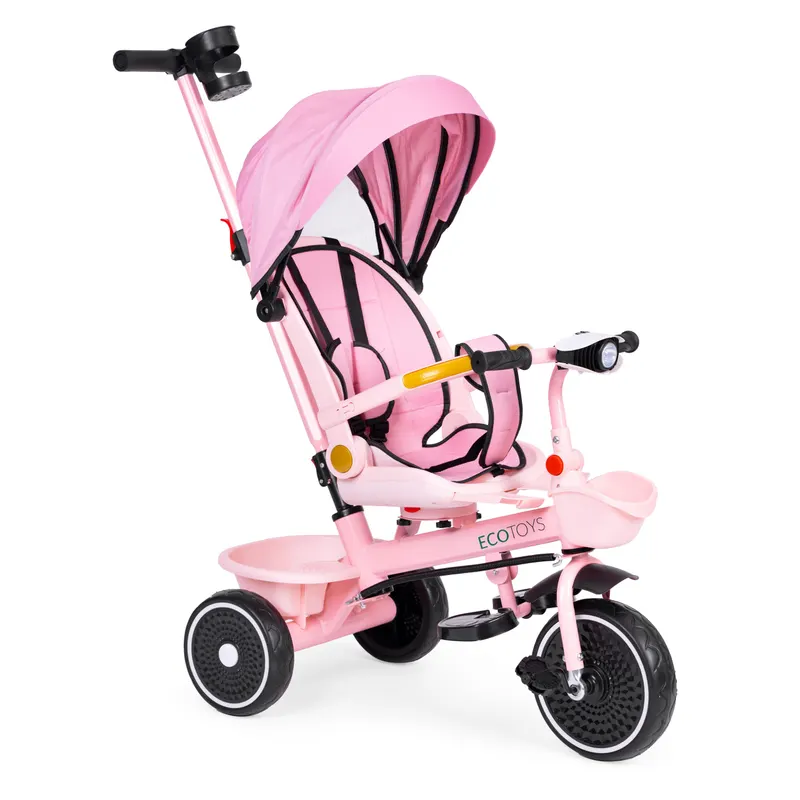 Tricicleta Ecotoys, 2 in 1, scaun rotativ, melodi si lumini, copertina, roz KID005932