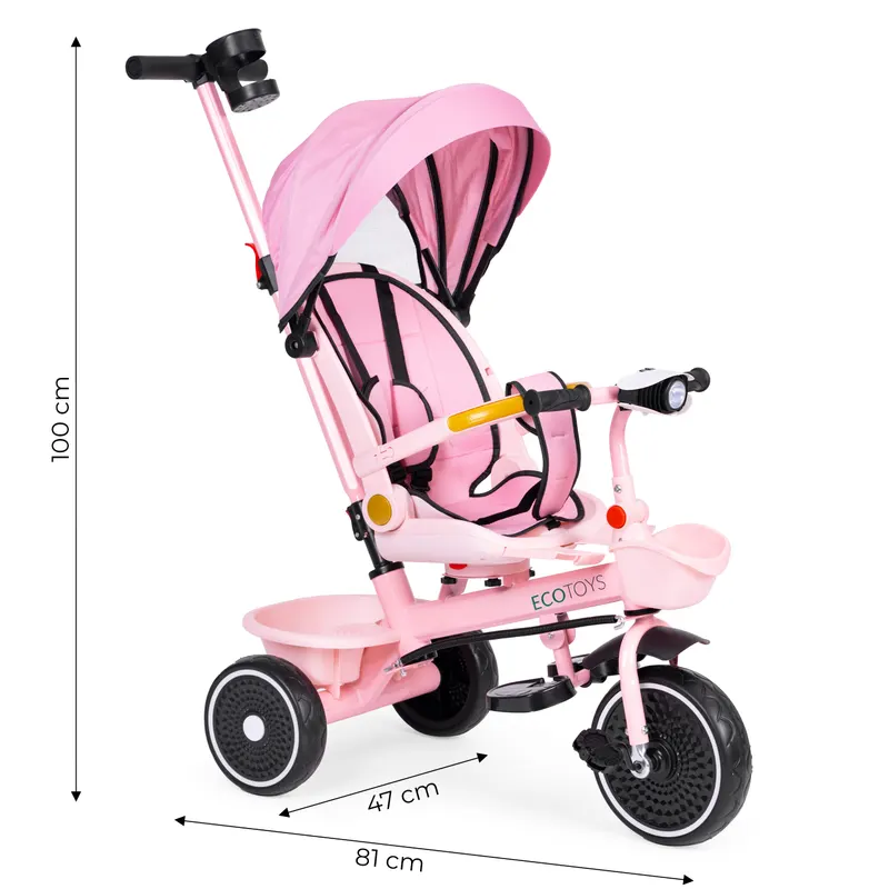 Tricicleta Ecotoys, 2 in 1, scaun rotativ, melodi si lumini, copertina, roz KID005932 — imaginea 3