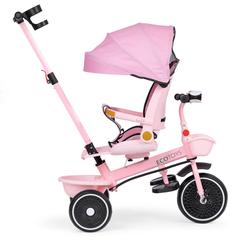 Tricicleta Ecotoys, 2 in 1, scaun rotativ, melodi si lumini, copertina, roz KID005932 — imaginea 4