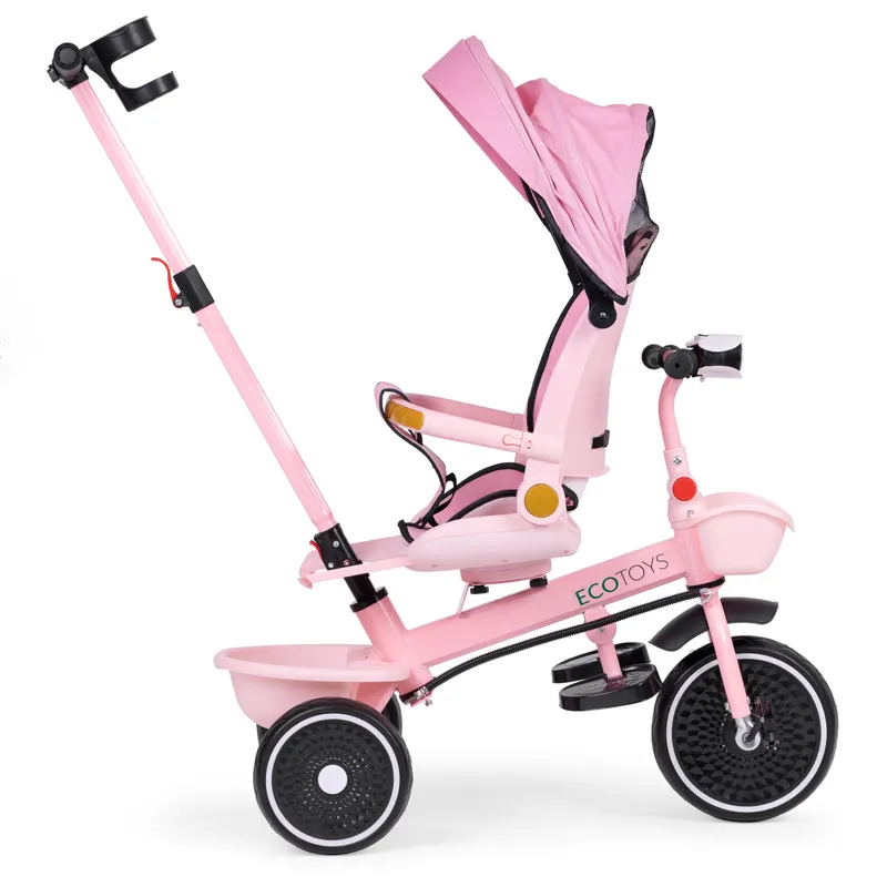 Tricicleta Ecotoys, 2 in 1, scaun rotativ, melodi si lumini, copertina, roz KID005932 — imaginea 5