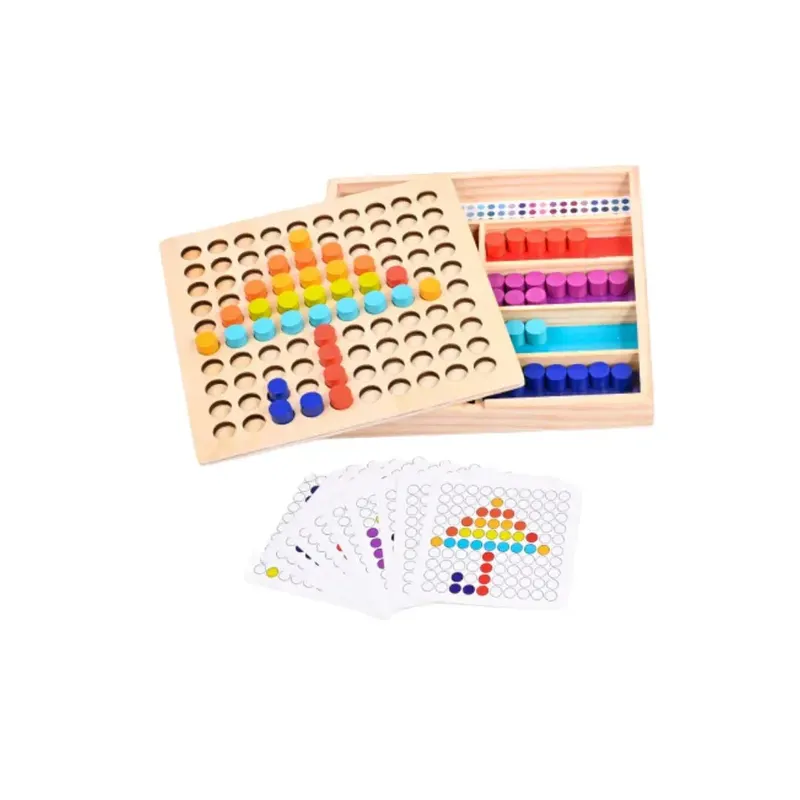 Joc educativ mozaic cu piese cilindrice din lemn, 3 ani+