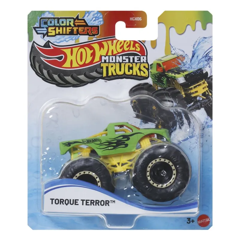HOT WHEELS MONSTER TRUCK CAMION TORQUE TERROR CU CULORI SCHIMBATOARE SCARA 1 LA 64