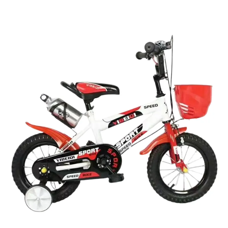 Bicicletă copii 12 inch Speed LUDIRO, alb-roșu, cu roți ajutătoare, coș și bidon, 2-5 ani
