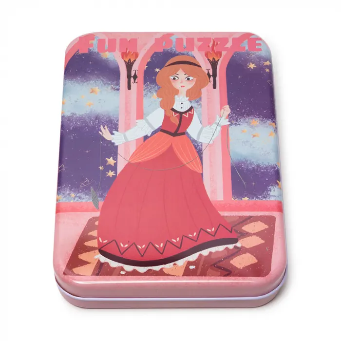 Puzzle din Lemn cu Printese in Cutie Metalica Montessori