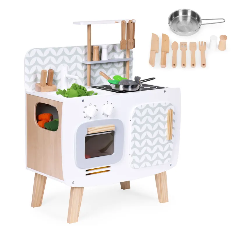 Bucatarie retro Ecotoys, lemn, cu accesorii KID003969