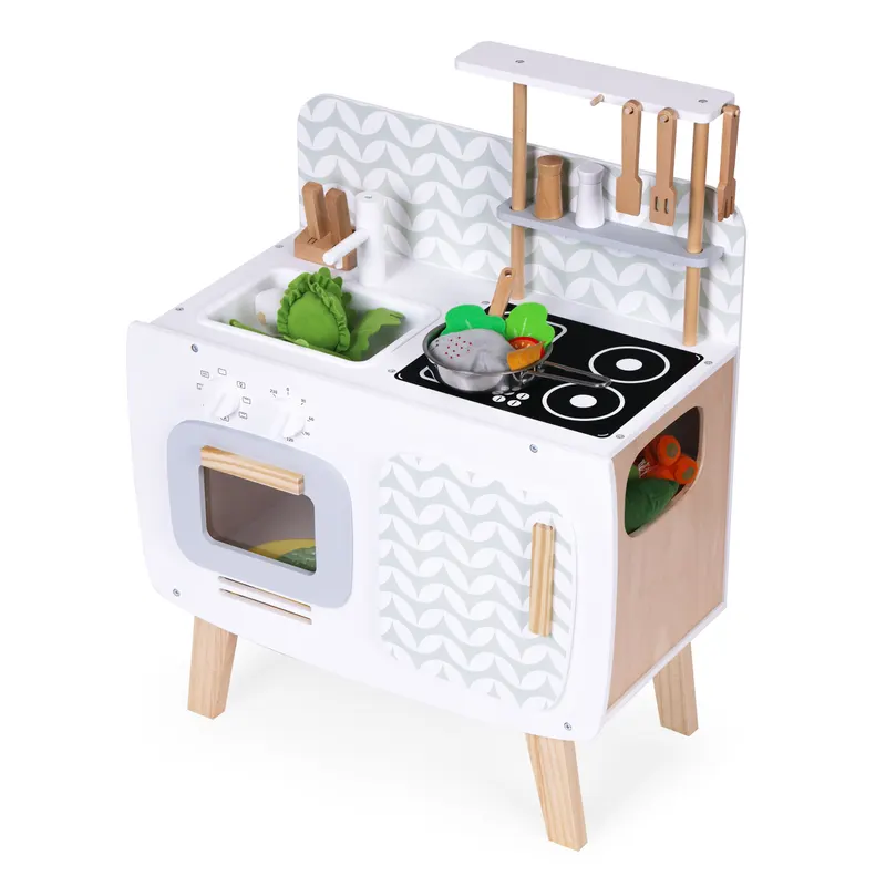 Bucatarie retro Ecotoys, lemn, cu accesorii KID003969 — imaginea 3