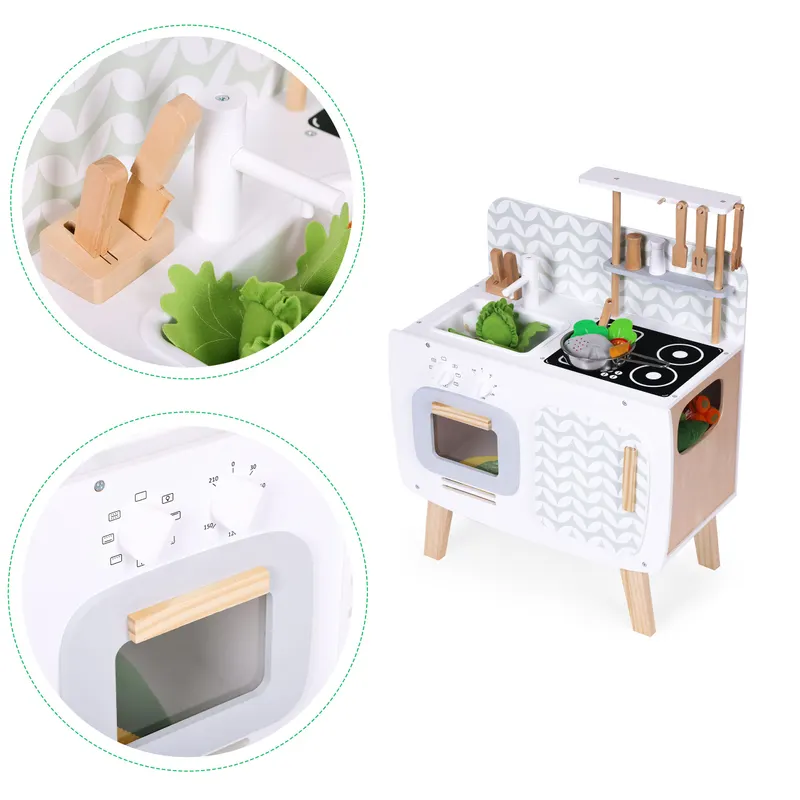 Bucatarie retro Ecotoys, lemn, cu accesorii KID003969 — imaginea 4
