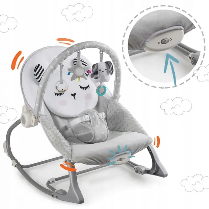 Balansoar multifunctional Nukido, panda, vibratii si jucarii, gri KID610135 — imaginea 2