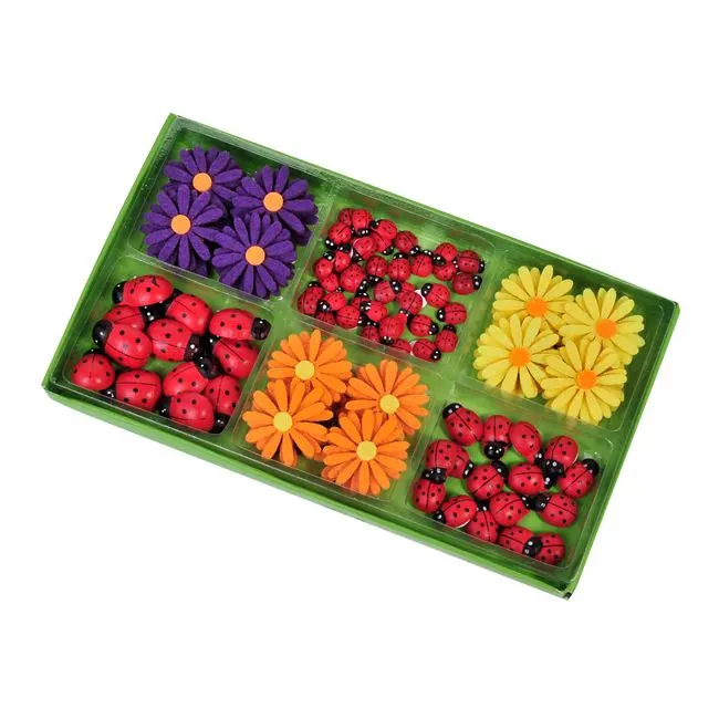 Kit creativ cu accesorii pentru lucru manual,buburuze si flori,70 bucati set