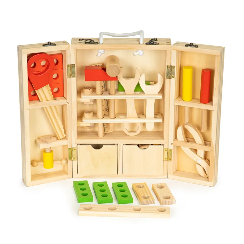 Trusa unelte Ecotoys, lemn, 10 accesorii, multicolor KID970490