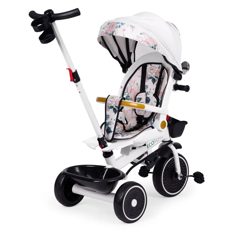 Tricicleta Ecotoys, maner paternal, scaun reversibil, copertina, alb KID005949