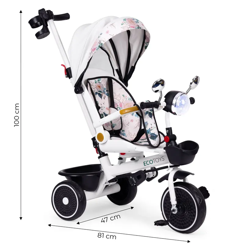 Tricicleta Ecotoys, maner paternal, scaun reversibil, copertina, alb KID005949 — imaginea 3