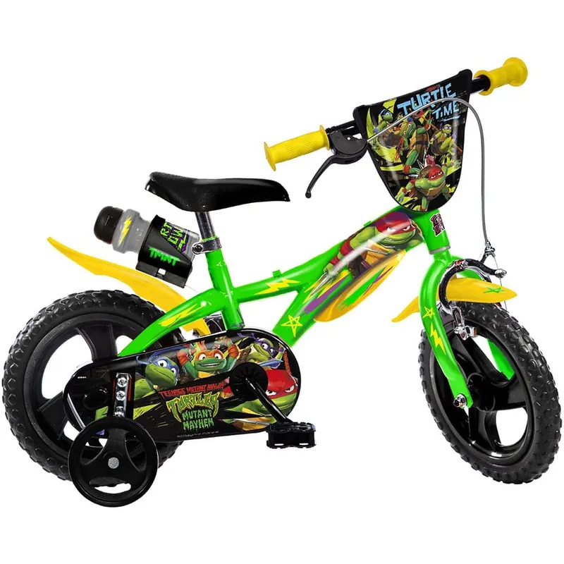 Bicicleta Copii Dino Bikes, Testoasele Ninja, 12 inch, sistem frana, verde/galben KID909484