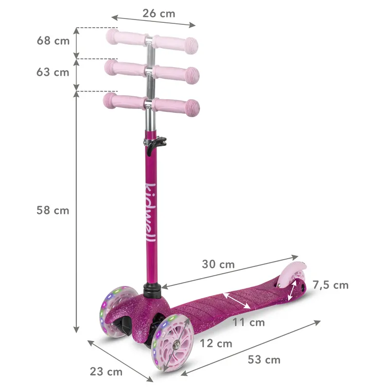 Trotineta Kidwell UNO, roti LED, ghidon reglabil, roz KID709210 — imaginea 3