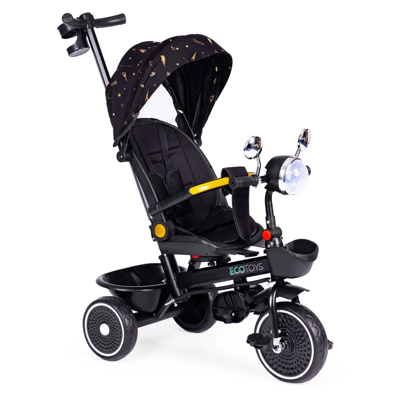 Tricicleta Ecotoys, maner paternal, scaun reversibil, copertina, negru KID005956