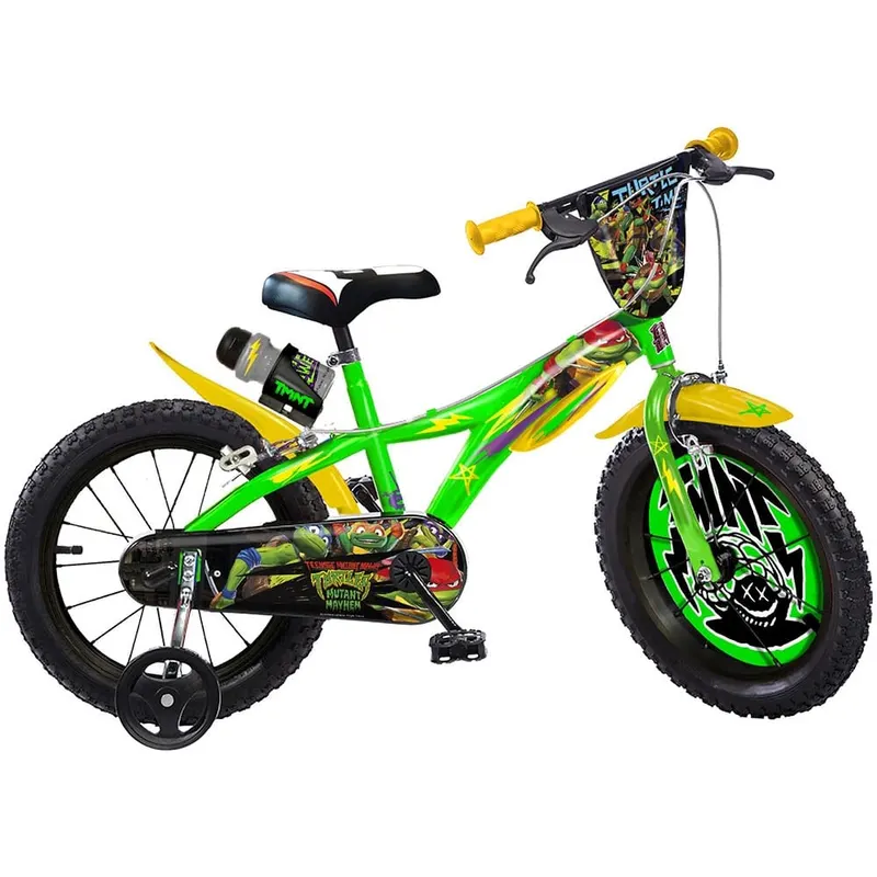 Bicicleta Copii Dino Bikes, Testoasele Ninja, 14 inch, sistem frana, verde/galben KID909491