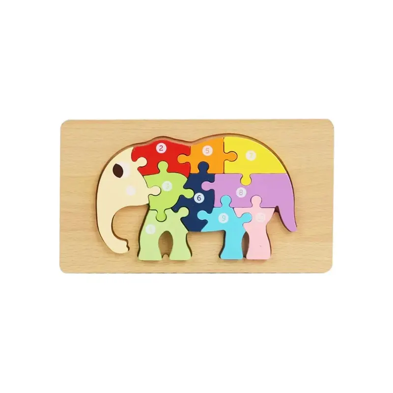 Puzzle 3D Montessori din lemn, 10 piese, 2 ani+ - Elefant