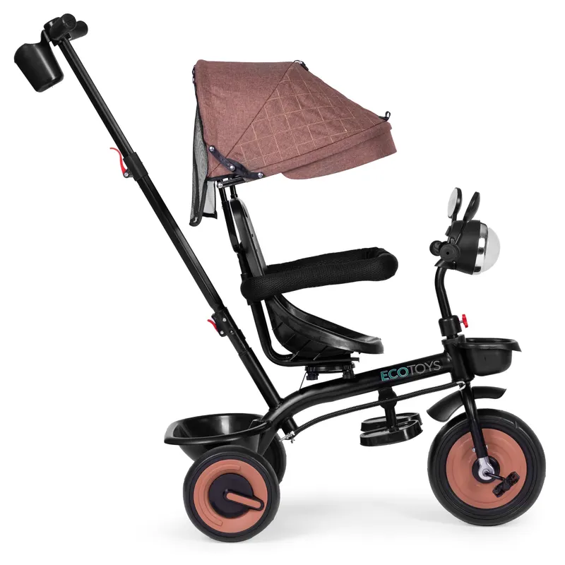 Tricicleta Ecotoys, 3 in 1, scaun rotativ, melodi si lumini, copertina, bej KID005963