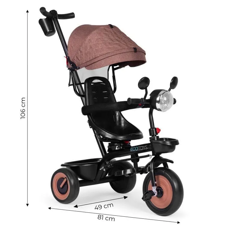 Tricicleta Ecotoys, 3 in 1, scaun rotativ, melodi si lumini, copertina, bej KID005963 — imaginea 3