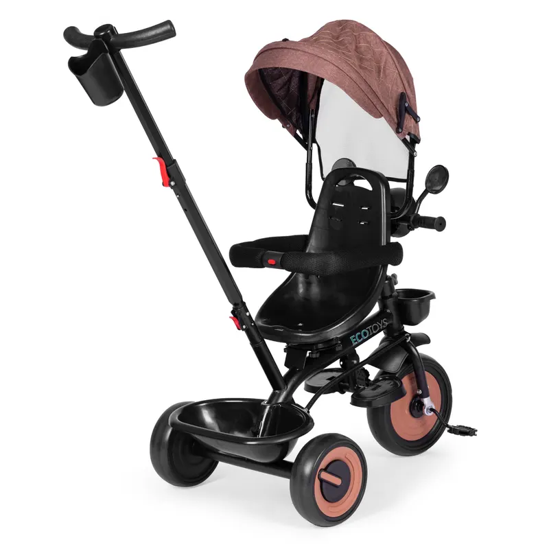 Tricicleta Ecotoys, 3 in 1, scaun rotativ, melodi si lumini, copertina, bej KID005963 — imaginea 4