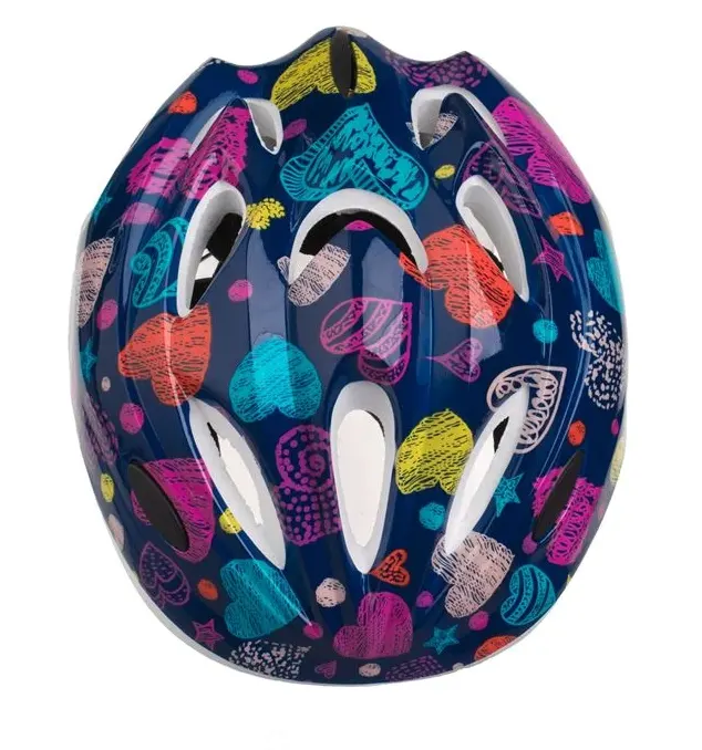 Casca de protectie pentru copii, imprimeu inimioare, multicolor, 52-56 cm