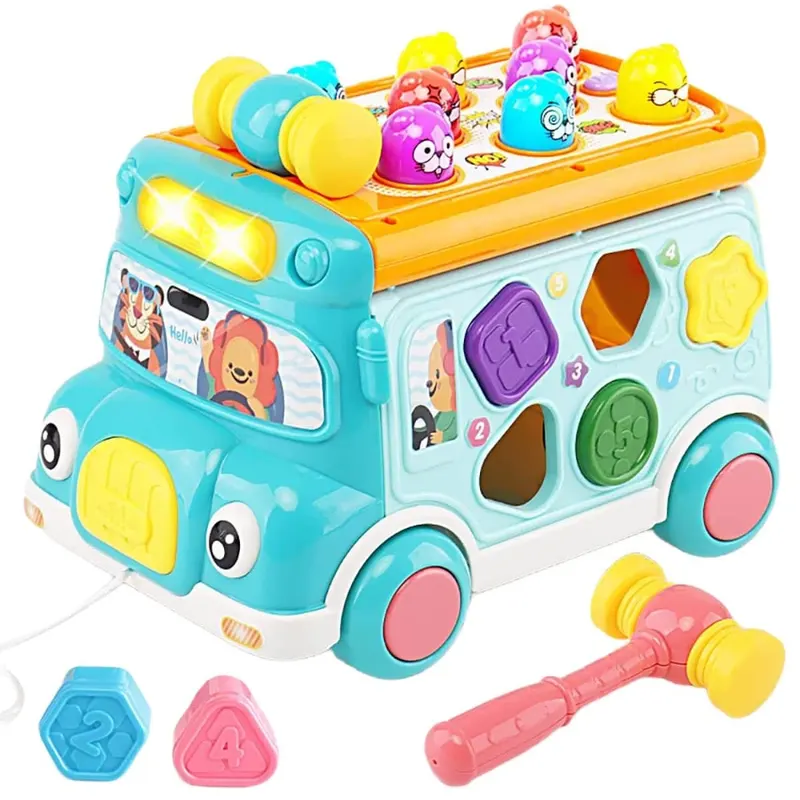 Autobuz Multifunctional cu Activitati, 6 Functii Educative, Sunete si Lumini, 23x15x15 Cm, Albastru Portocaliu, + 3 Ani