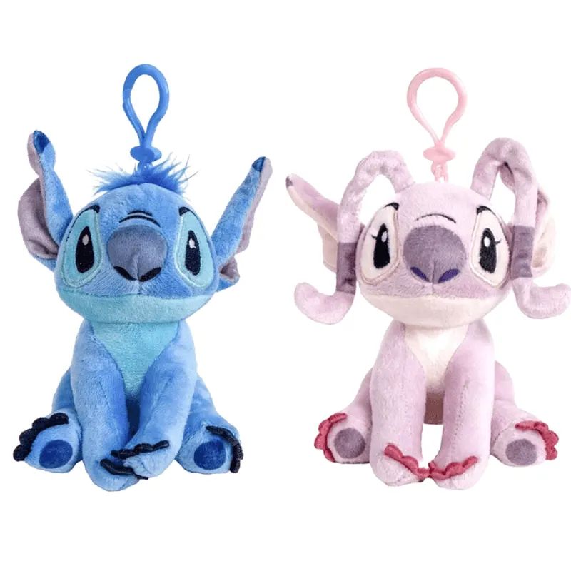 Set 2 Plusuri Disney Stitch & Angel cu Agatatoare, Brelocuri Moi pentru Ghiozdan si Joaca, 10 Cm+