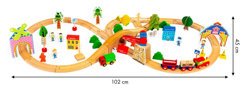 Set trenulet Ecotoys, lemn, baterii, 74 elemente KID065418 — imaginea 5