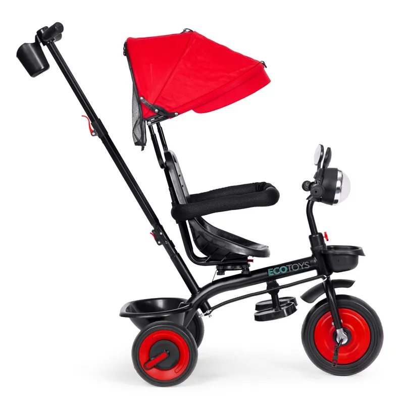 Tricicleta Ecotoys, 3 in 1, scaun rotativ, melodi si lumini, copertina, rosu KID005970