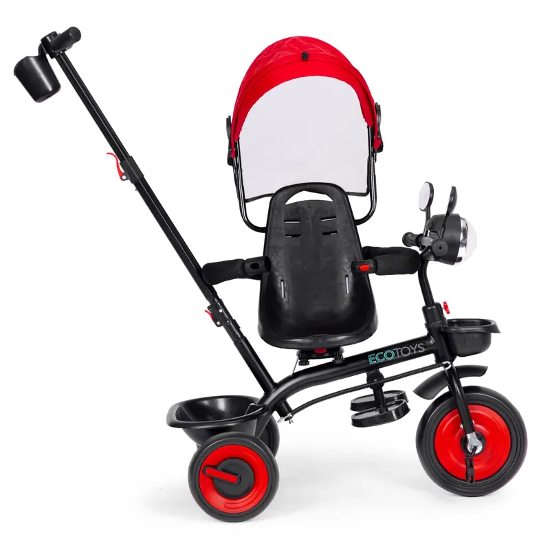 Tricicleta Ecotoys, 3 in 1, scaun rotativ, melodi si lumini, copertina, rosu KID005970 — imaginea 2