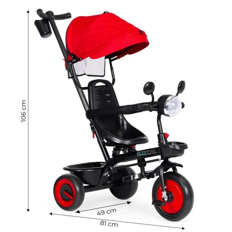Tricicleta Ecotoys, 3 in 1, scaun rotativ, melodi si lumini, copertina, rosu KID005970 — imaginea 3