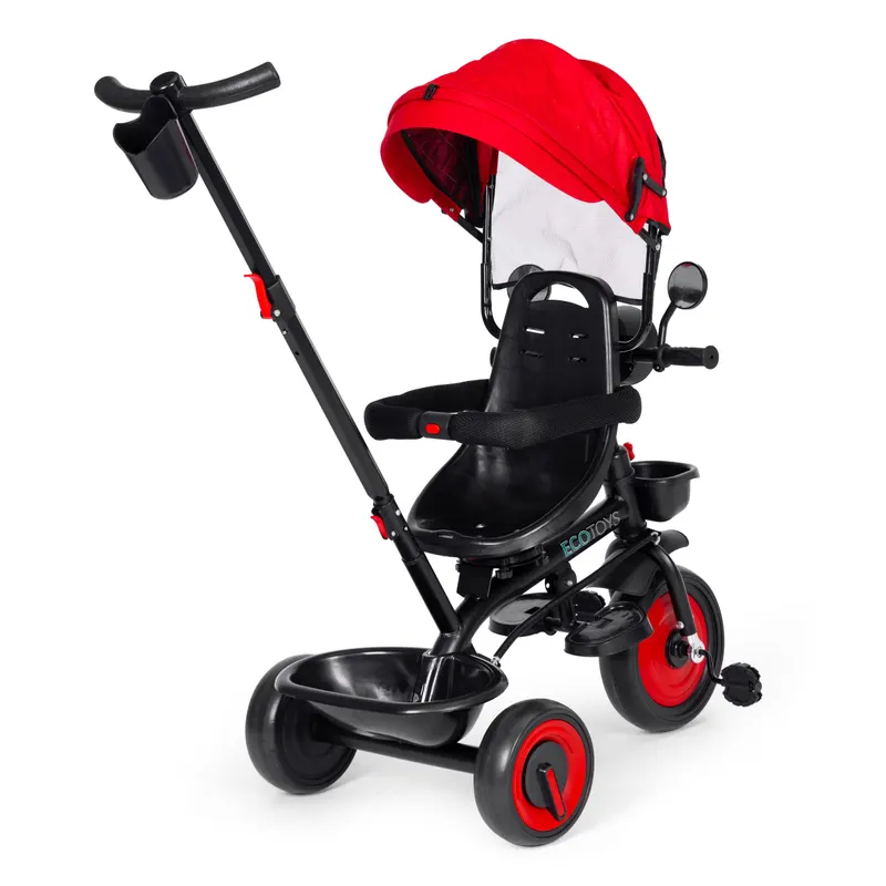 Tricicleta Ecotoys, 3 in 1, scaun rotativ, melodi si lumini, copertina, rosu KID005970 — imaginea 4