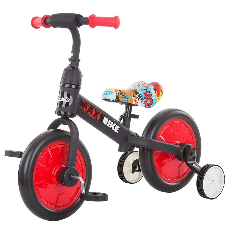 Bicicleta Chipolino Max Bike, 2 in 1, pedale, roti ajutatoare, rosu KID046675