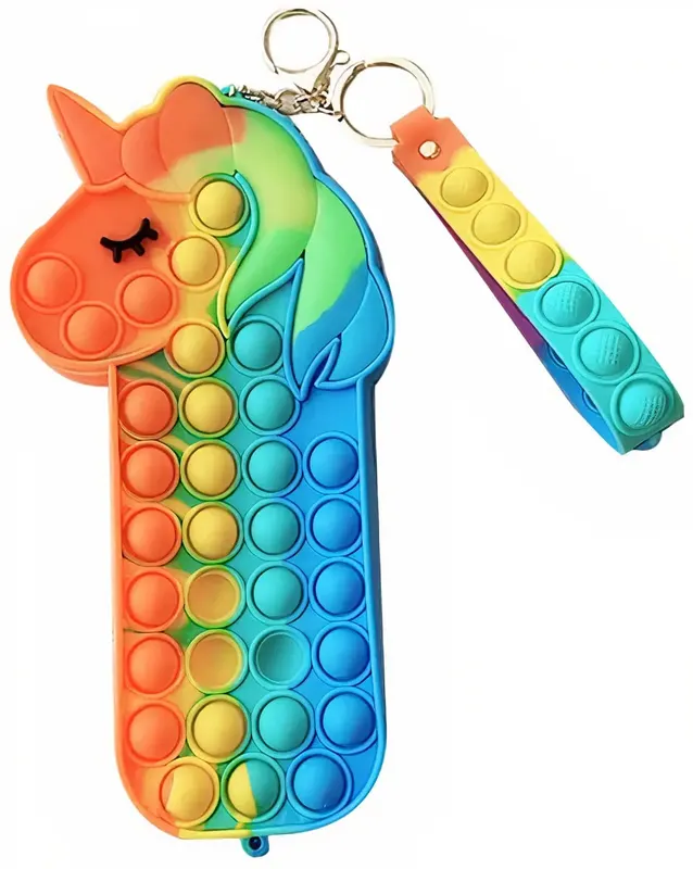 Jucarie Interactiva Antistres Tip Penar Pop IT NOW din Silicon, Cu Fermoar si Curea, Unicorn XXL, 20.4x4.5x10.2 cm, Multicolor