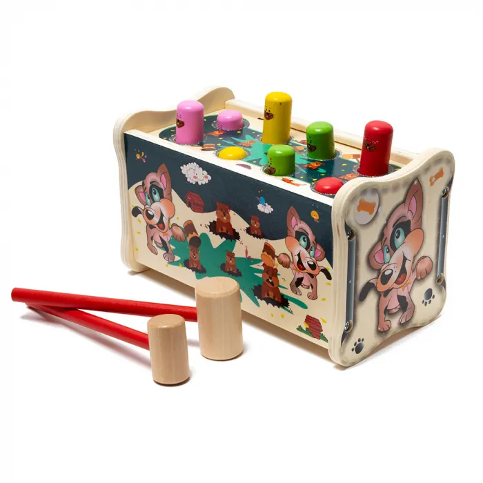 Jucarie Multifunctionala din Lemn Ciocanele si Xilofon - Catelus Montessori