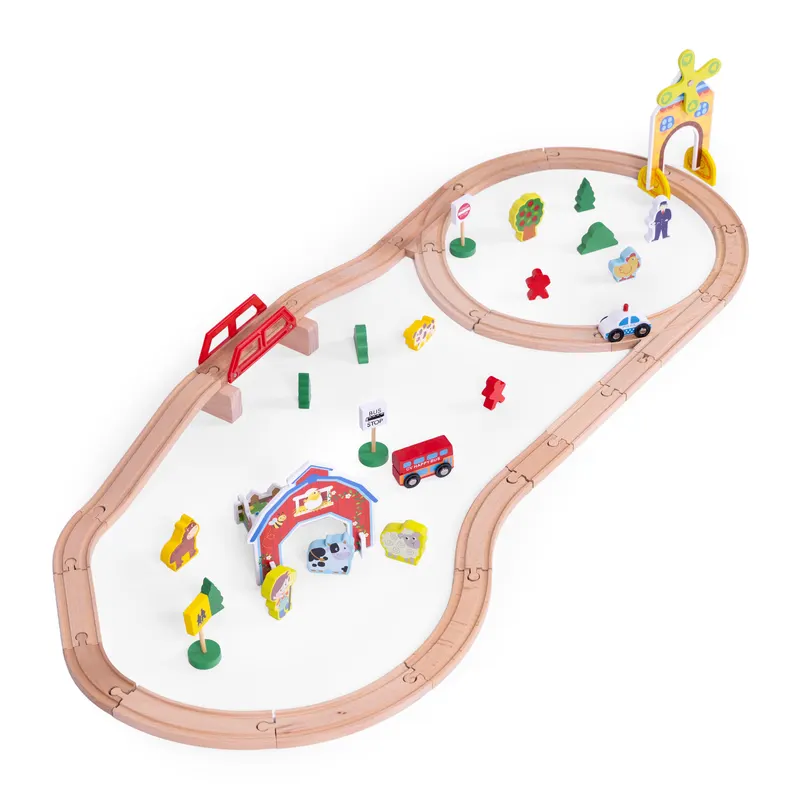 Set trenulet Ecotoys, lemn, baterii, 53 elemente KID065401 — imaginea 3