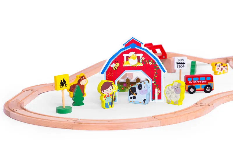 Set trenulet Ecotoys, lemn, baterii, 53 elemente KID065401 — imaginea 4