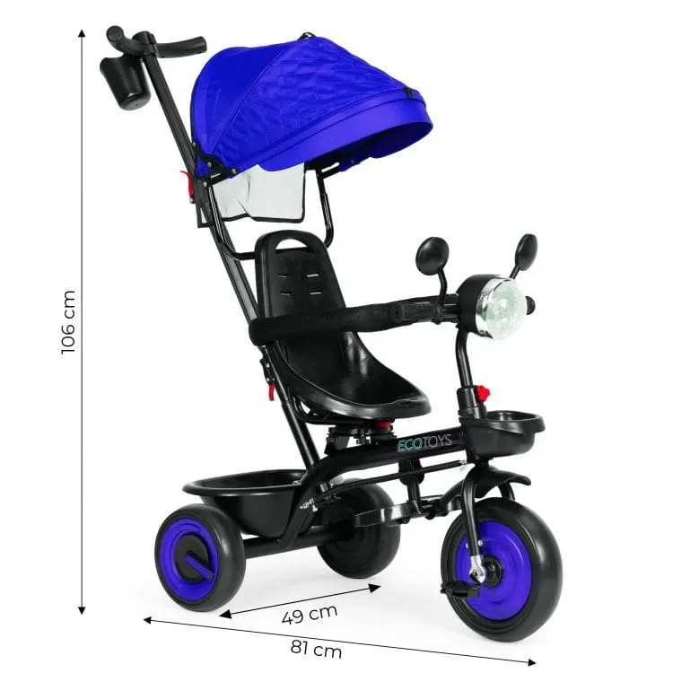 Tricicleta Ecotoys, 3 in 1, scaun rotativ, melodi si lumini, copertina, albastru KID005987 — imaginea 2
