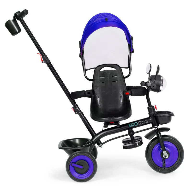 Tricicleta Ecotoys, 3 in 1, scaun rotativ, melodi si lumini, copertina, albastru KID005987 — imaginea 3