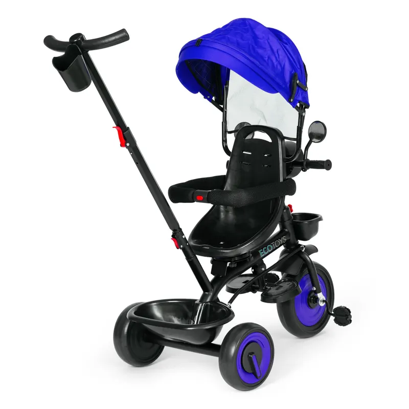 Tricicleta Ecotoys, 3 in 1, scaun rotativ, melodi si lumini, copertina, albastru KID005987 — imaginea 4