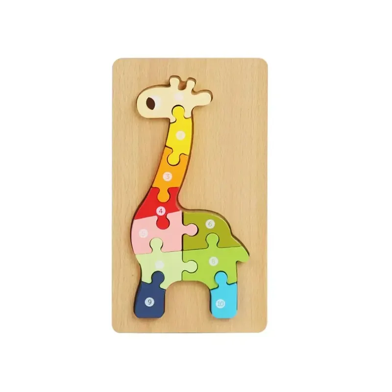 Puzzle 3D Montessori din lemn, 10 piese, 2 ani+ - Girafă