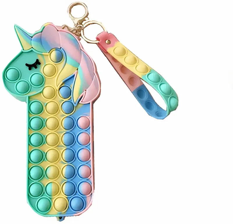 Jucarie Interactiva Antistres Tip Penar Pop IT NOW din Silicon, Cu Fermoar si Curea, Unicorn XXL, 20.4x4.5x10.2 cm, Multicolor, + 3 Ani