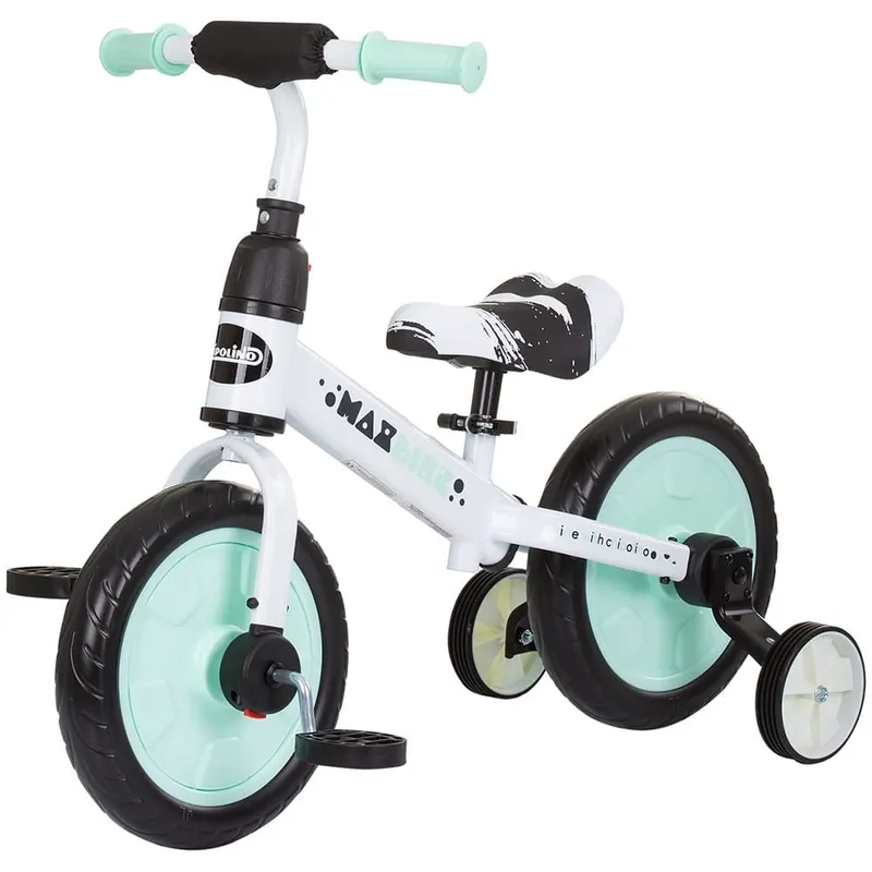 Bicicleta Chipolino Max Bike, 2 in 1, pedale, roti ajutatoare, menta KID055806