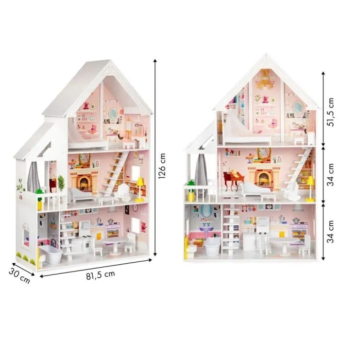Casuta de Papusi Ecotoys, XXL, lemn, mobilier, 3 etaje, multicolor KID068860 — imaginea 2