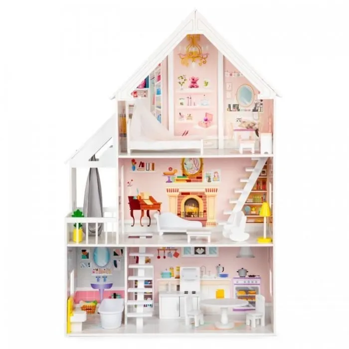 Casuta de Papusi Ecotoys, XXL, lemn, mobilier, 3 etaje, multicolor KID068860 — imaginea 3